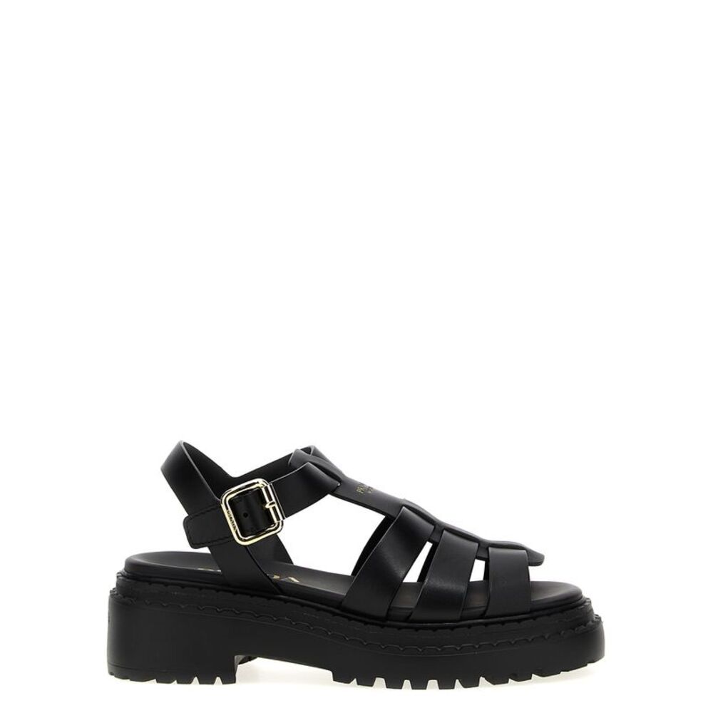 Prada Black Calfskin Flat Women's Sandals